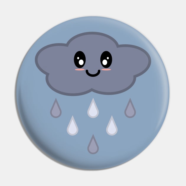 Kawaii Cute Happy Stormy Rain Cloud in Blue Pin by Kelly Gigi
