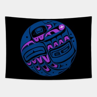 Raven Steals the Sun, teal and purple Tapestry