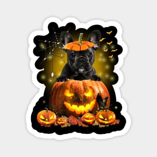 Black French Bulldog  Spooky Halloween Pumpkin Dog Head Magnet