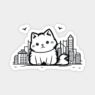 Cat Cityscape Furry Cute Vector Graphic Magnet