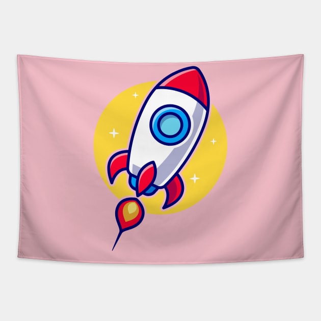 Rocket Flying To The Moon Cartoon Tapestry by Catalyst Labs