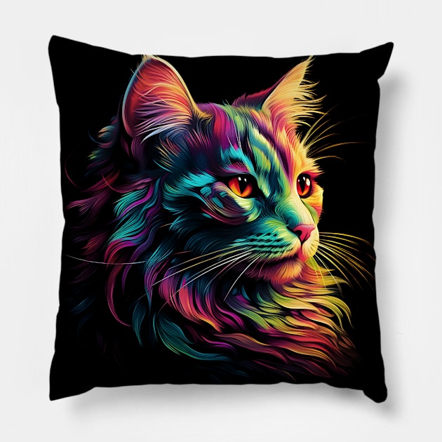 Neon Kitty #18 Pillow by Everythingiscute