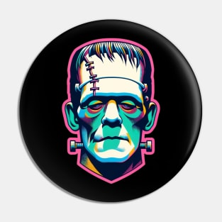 Vibrant Neon Frankenstein Portrait Tee – Modern Gothic Fashion Pin