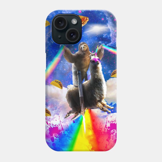 Rainbow Sloth Llama In Space, Pizza Taco Phone Case by Random Galaxy