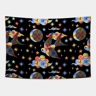 Rainbow Bird in the Night Sky Tapestry