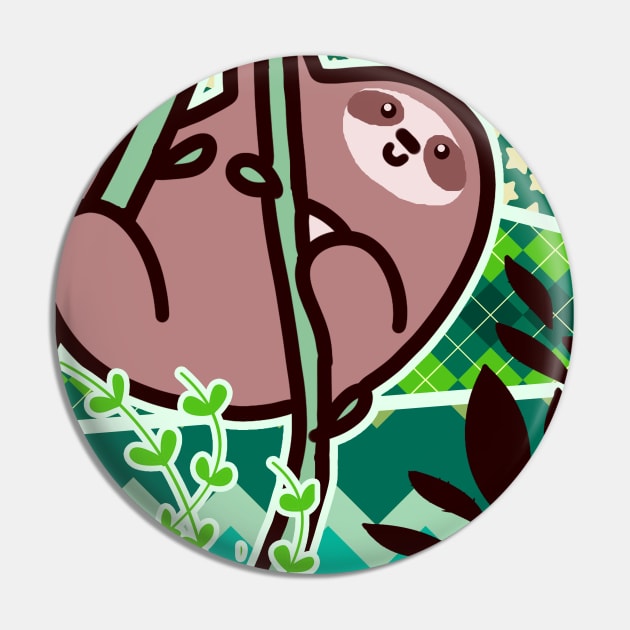 Vine Sloth with Green Patterns Pin by saradaboru