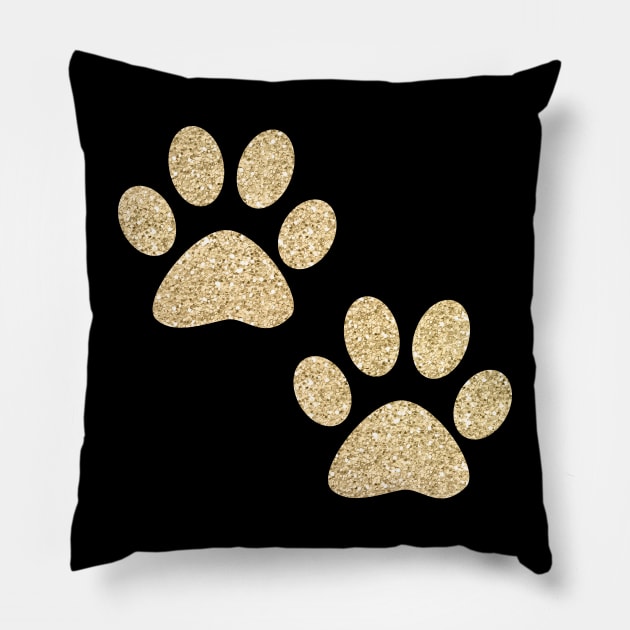 Gold Paw Prints Pillow by julieerindesigns