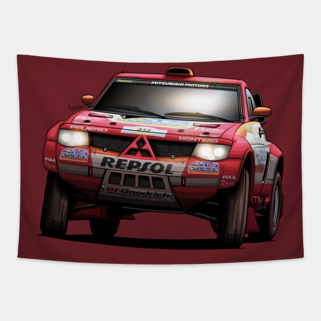 Mitsubishi Pajero Evo - Dakar Tapestry by Mario Ramos Rally Art
