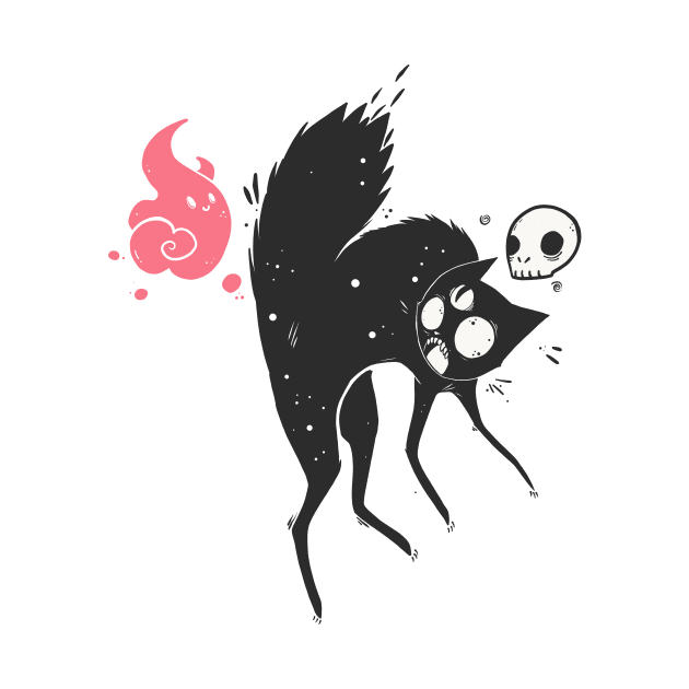 Funny Creepy Cute Goth Black Cat with Skull And Ghost by cellsdividing