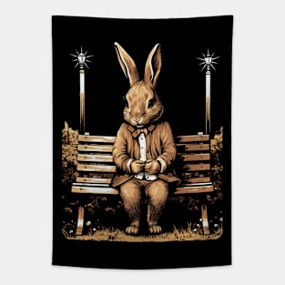 Easter Rabbit On Park Bench Bunny Lovers Tapestry