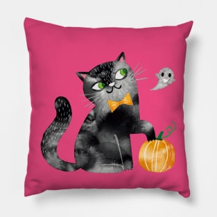 cute cat watercolor halloween Pillow