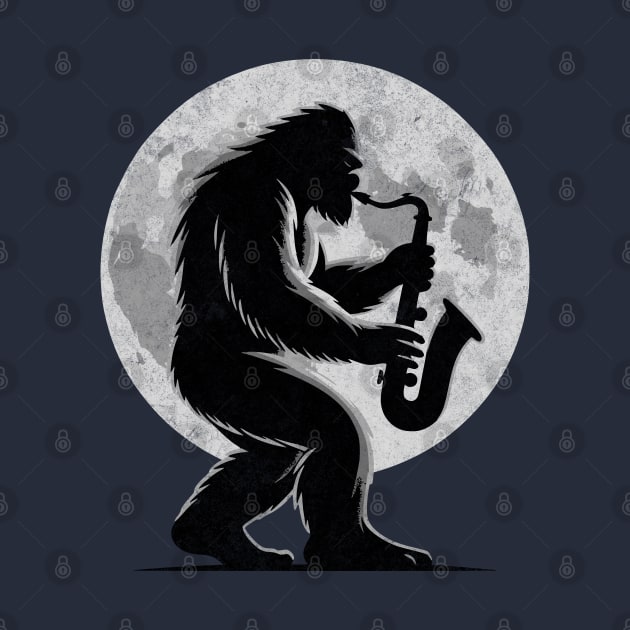 Saxophone Sasquatch Moon Believer Bigfoot Squatch Yeti Sax Player by Lunatic Bear