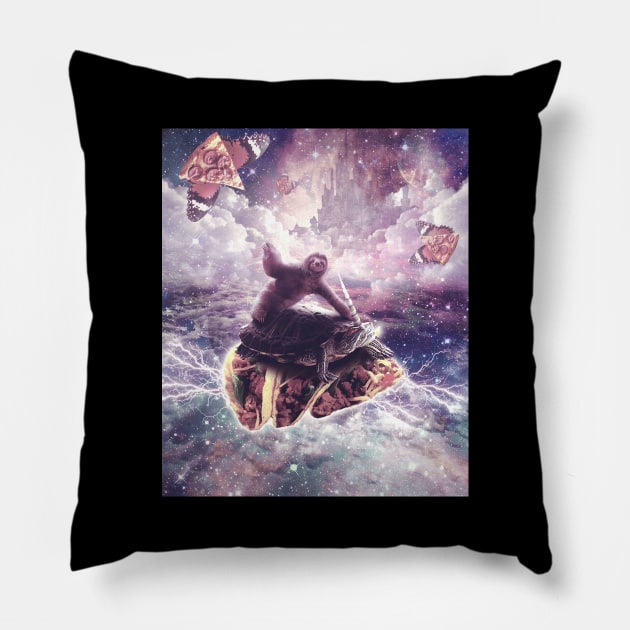 Space Sloth Riding Turtle Unicorn - Pizza & Taco Pillow by Random Galaxy