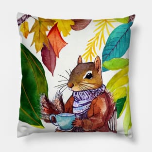 Squirrel drinking tea Pillow