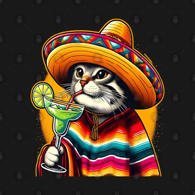 Cat Drinking Margarita Mexican Poncho Cat Lover by justingreen