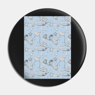 Whimsical Sea Shell Pattern in Black and White Pin