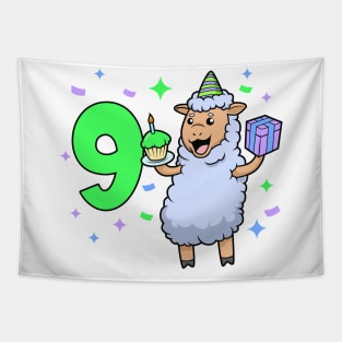 I am 9 with sheep - girl birthday 9 years old Tapestry