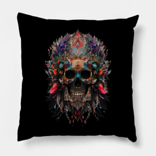 Skull and colorful feathers Pillow