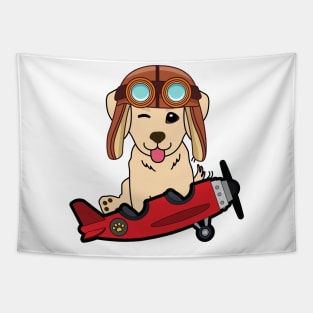 Cute golden retriever is in a vintage plane Tapestry