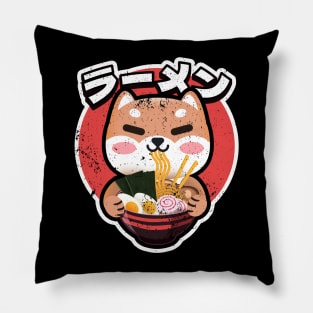 Cute Shiba inu Eating Ramen Kawaii Retro Vintage 90s Vibes Pillow