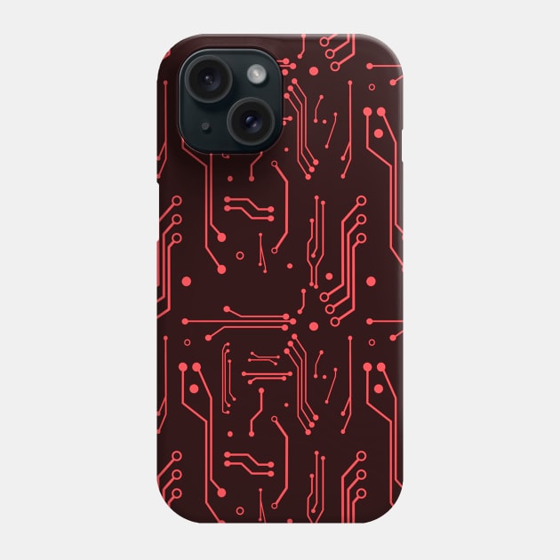 Red Circuits Phone Case by Firestorm Fox