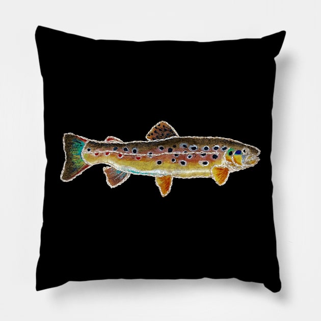 Fishes in Stitches 003 Trout Pillow by Therese Kerbey