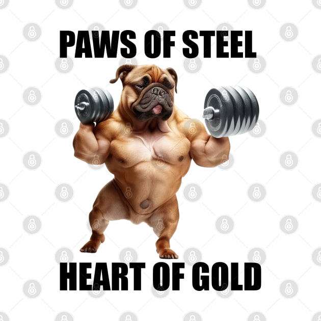 Fitness Gym Paws Of Steel Heart Of Gold Dog Lovers Funny Workout by Merchweaver