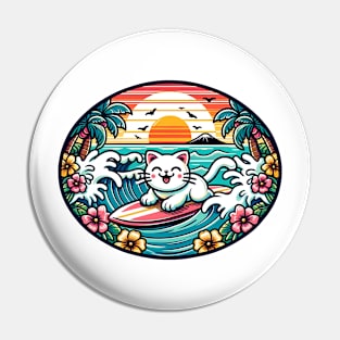 Relaxed Zen Surfing Kitty Pin