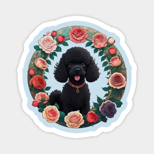 Black Toy Poodle Rose Wreath Magnet