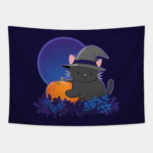 Halloween Black Cat with Pumpkin Tapestry