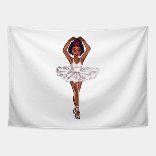 African American ballerina in white tutu and pink rose - anime manga brown skin ballerina Tapestry