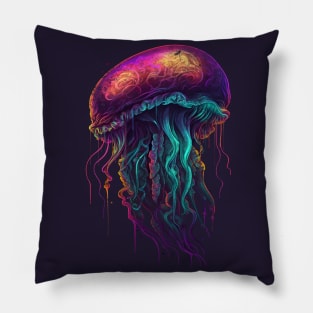 psychedelicJellyfish, Vintage Old School Retro Jellyfish Design Pillow