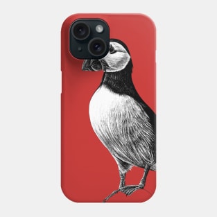 Atlantic Puffin - wild seabird - black and white animal ink illustration Phone Case