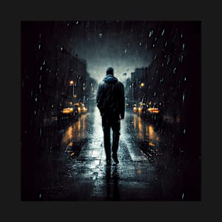 Rainy Reflections, A Man's Solitary Walk T-Shirt