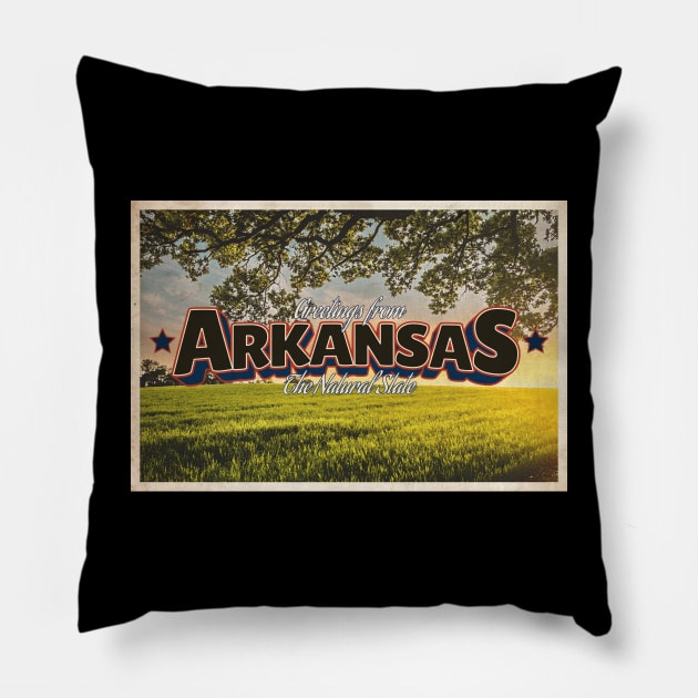 Greetings from Arkansas - Vintage Travel Postcard Design Pillow by fromthereco