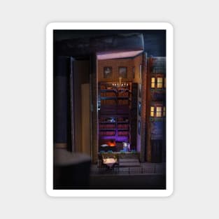 Miniature bookshelf alley - library and cafe Magnet