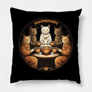 Illumicati Secret Society of Cats Tea Party Pillow