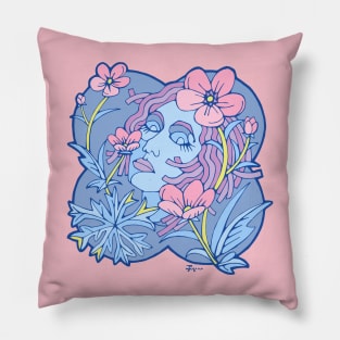 Pastel Dream Girl with Wild Flowers Pillow