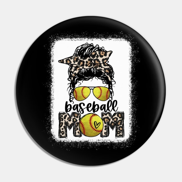 Softball Mom Leopard Shirt Messy Bun Softball Mom Pin by Wonder man 