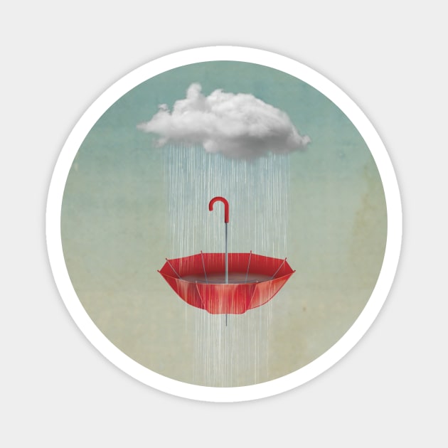 Saving the Rain - Red Umbrella Magnet by Vin Zzep