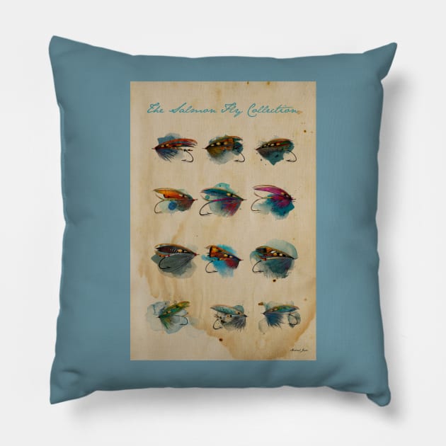 Classic Salmon Fly Collection Pillow by MikaelJenei