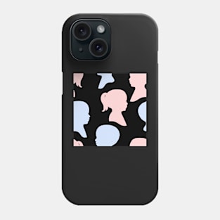 Child Silhouettes - Pale Pink and Blue on Black Background Phone Case