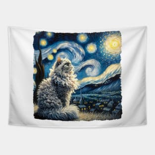 Selkirk Rex Starry Night Inspired - Artistic Cat Tapestry