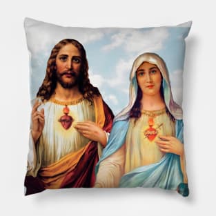 Sacred and Immaculate Heart with Sky Background Pillow