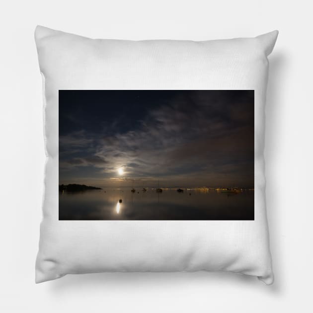 Moonrise over Lake Constance, Germany Pillow by holgermader