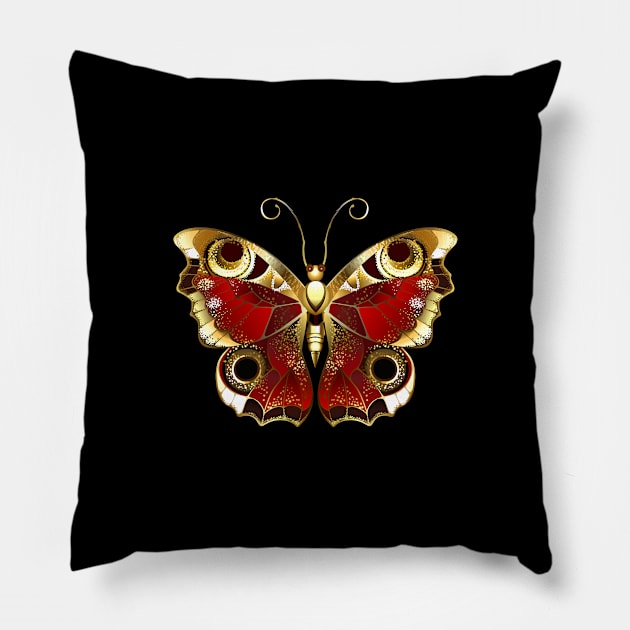 red gold butterfly Pillow by Blackmoon9