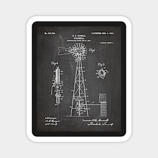 Windmill Patent - Farmer Rancher Country Farmhouse Art - Black Chalkboard Magnet