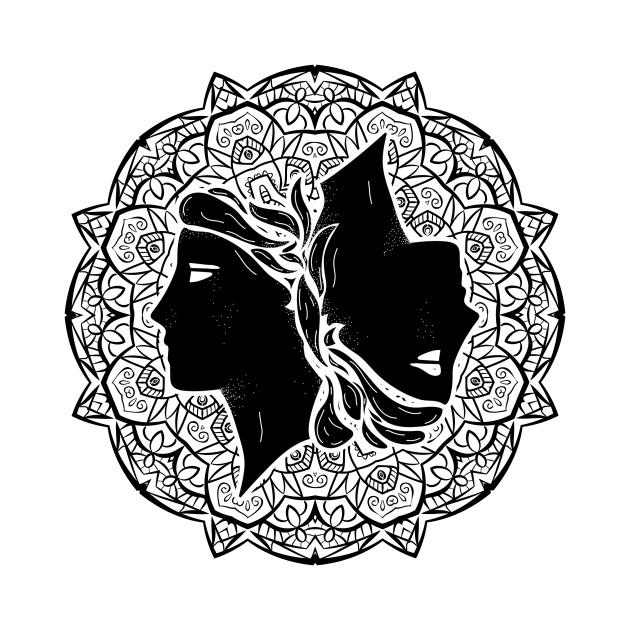 Gemini Mandala Zodiac in Black and White by Serbyk