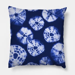 Shibori Kumo tie dye deep white dots over bright blue Pillow