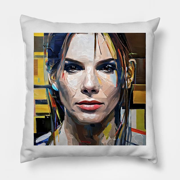 painting of Sandra`s face Pillow by bogfl